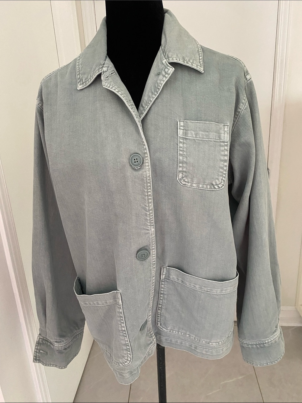 Roots Light Green Blue Denim Utility Relaxed Jacket w Patch Pockets Size Small
